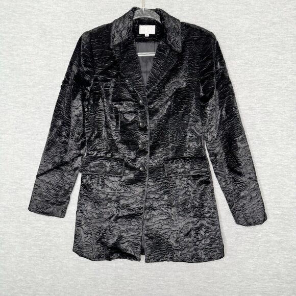 Vintage Alberto Makali Coat Faux Fur Persian Lamb Black Curly Size 6 Jacket USA - Picture 1 of 5